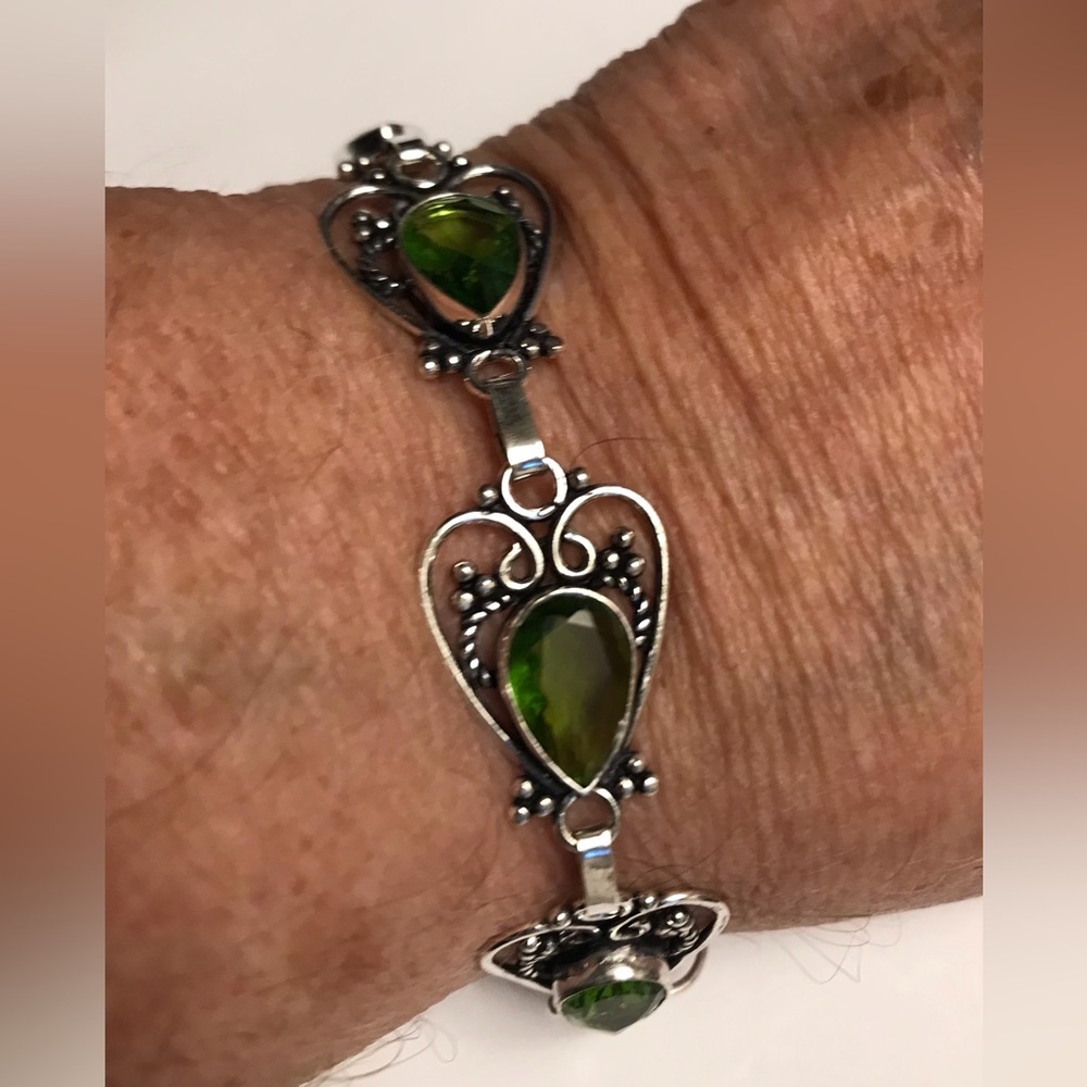 Peridot Stamped 925 Sterling Silver Bracelet